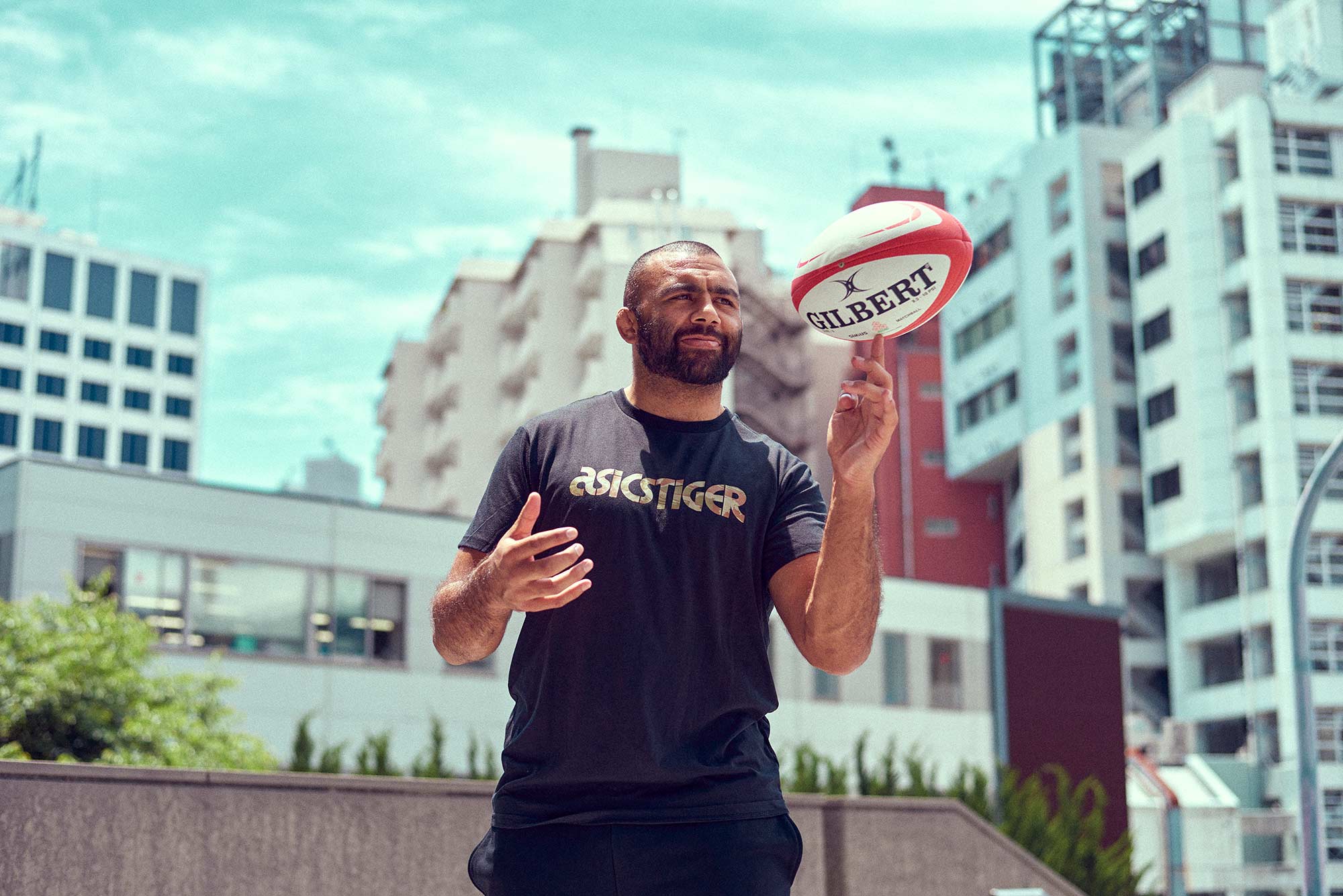 Asics Japan take their photoshoot to the street with Rugby Star Michael Leech ahead of the rugby world cup campaign
