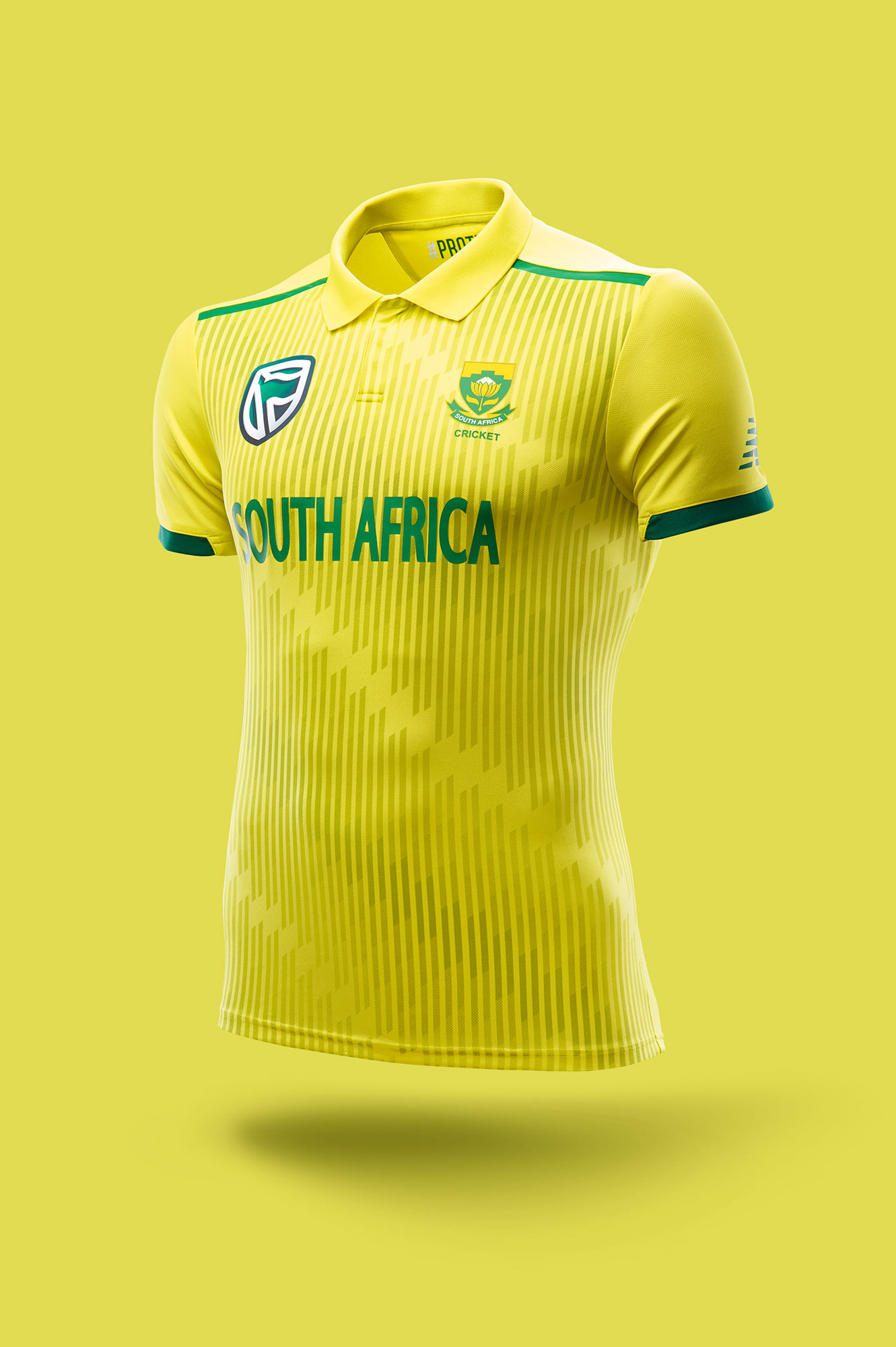 Present the stunning studio photography of the New Balance Replica South Africa's cricket Jersey.