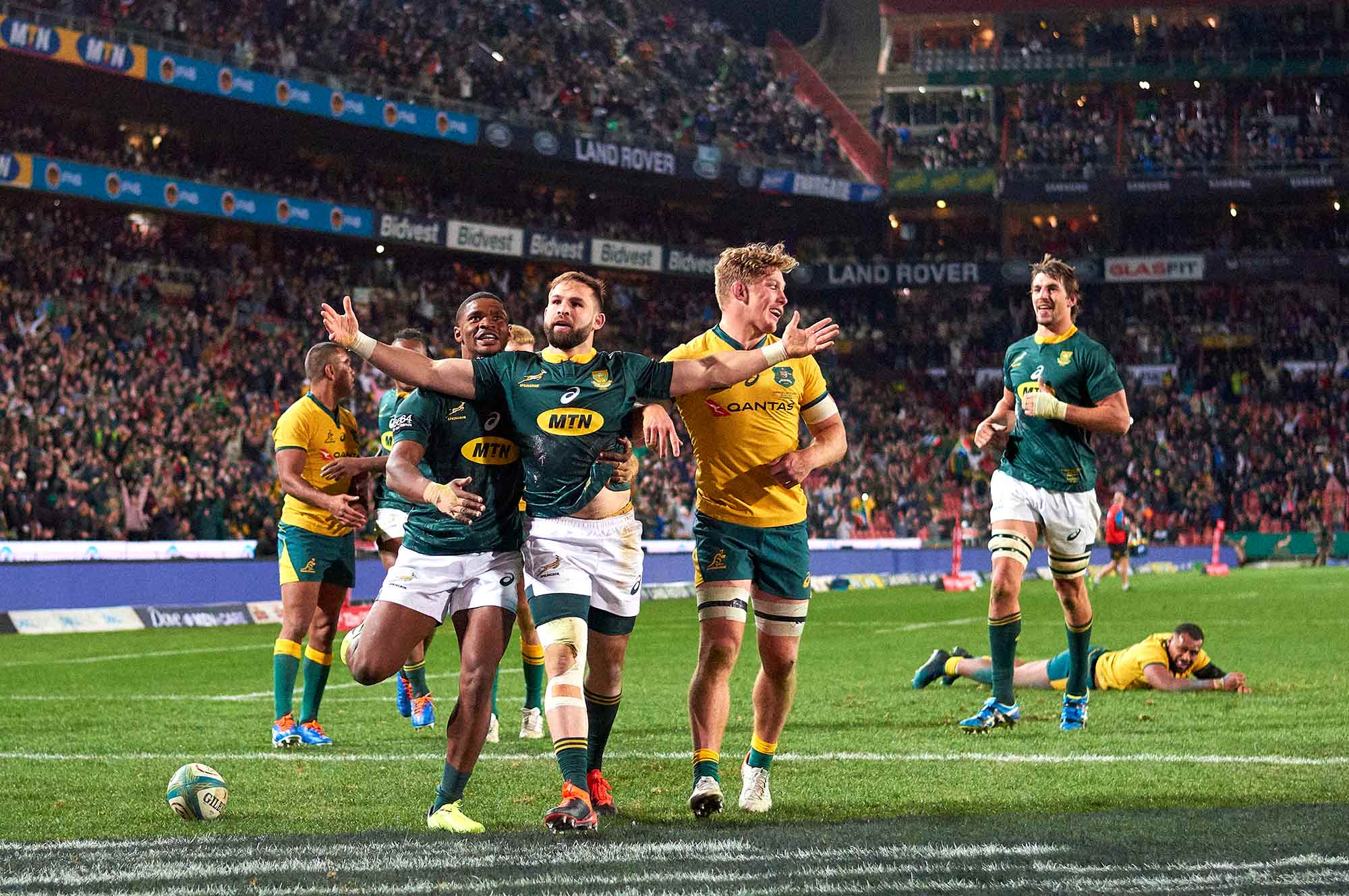 Unbeaten rugby world cup champions score try against Australia in friendly warm up game held at Loftus Versveld South Africa