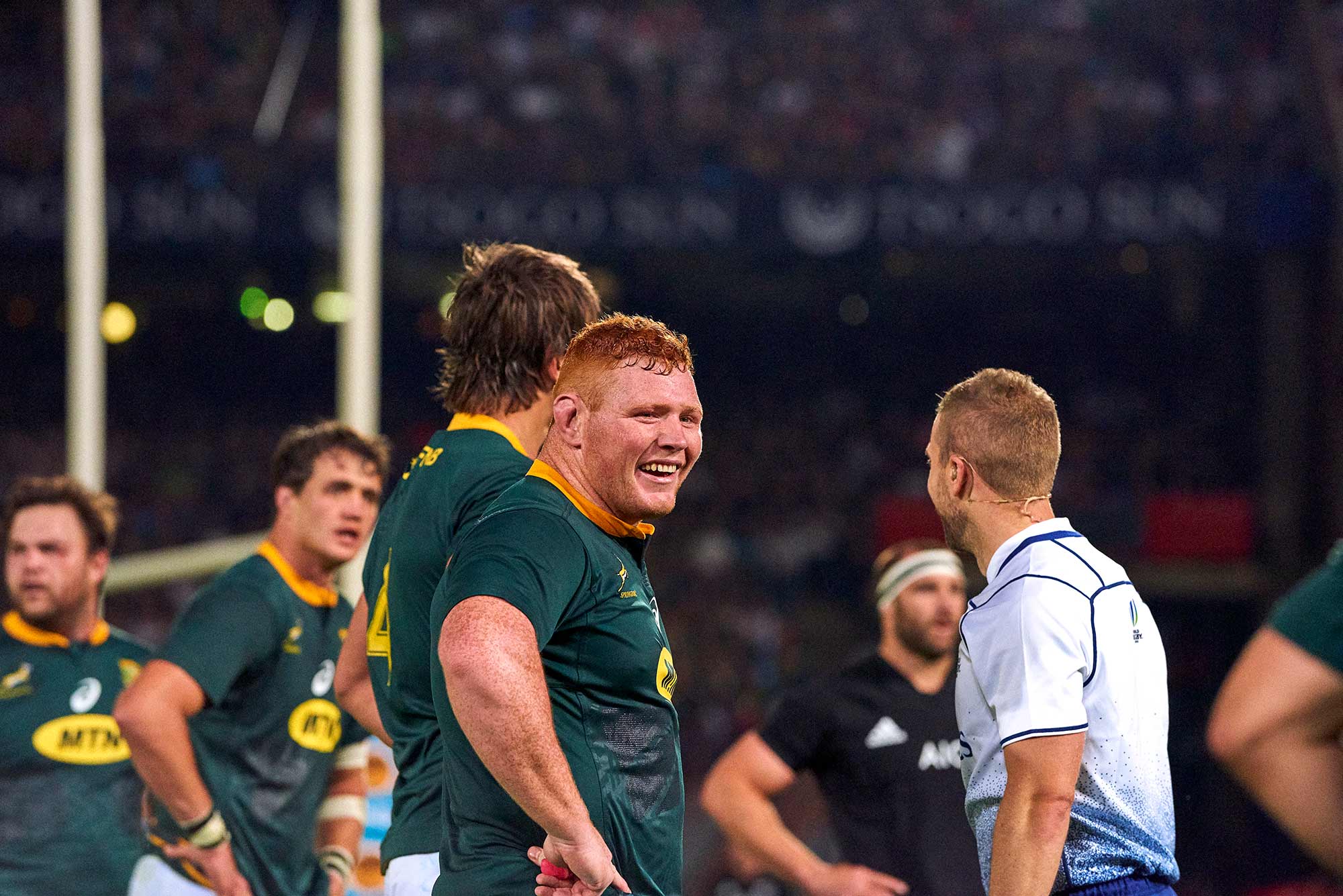 live action rugby imagery of rugby world cup 2019 champions the Springboks as they take on New Zealand