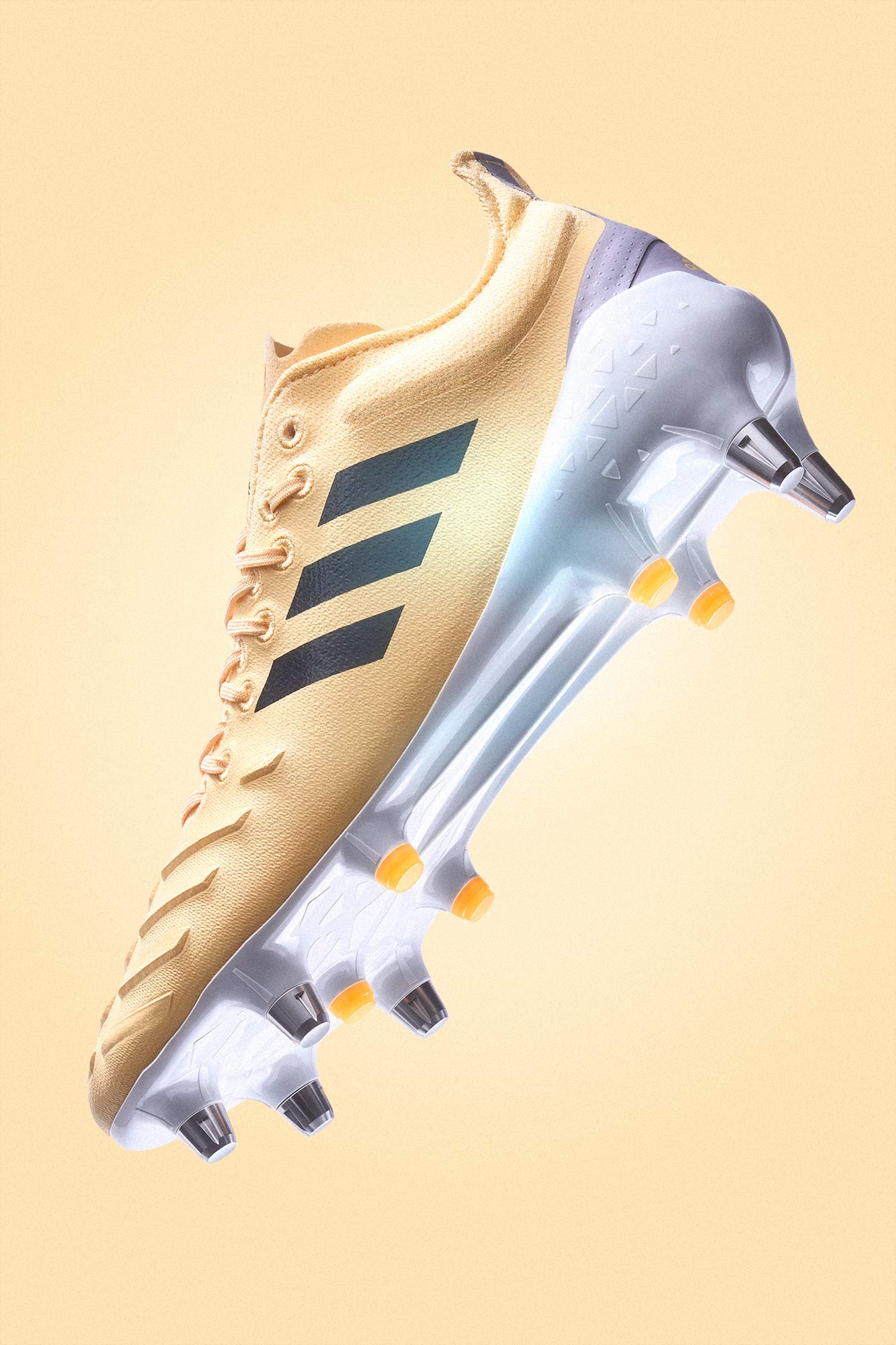 Immerse yourself in the striking imagery of the Adidas Predator XP soft ground rugby boot, meticulously photographed in a studio setting for Adidas New Zealand's cutting-edge print campaign.