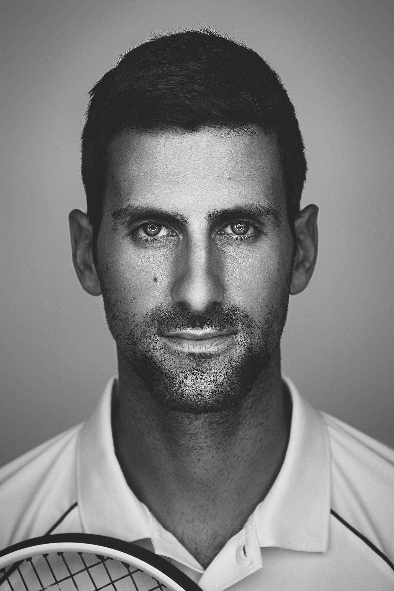 Serbian professional tennis player and world number one Novak Djokovic photographed in black and white in studio